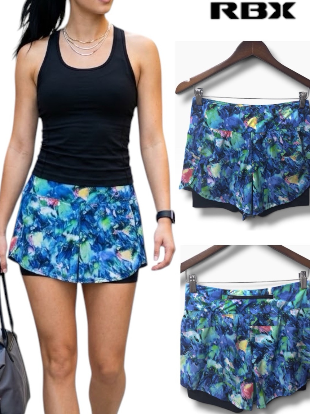 RBX | NWOT Blue Abstract Floral Athletic Running Shorts (Size S)